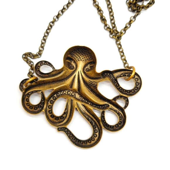 Steampunk Cosplay Sci-Fi Octopus Cthulu Squid Tentacles Brass Necklace Choker - Picture 3 of 12